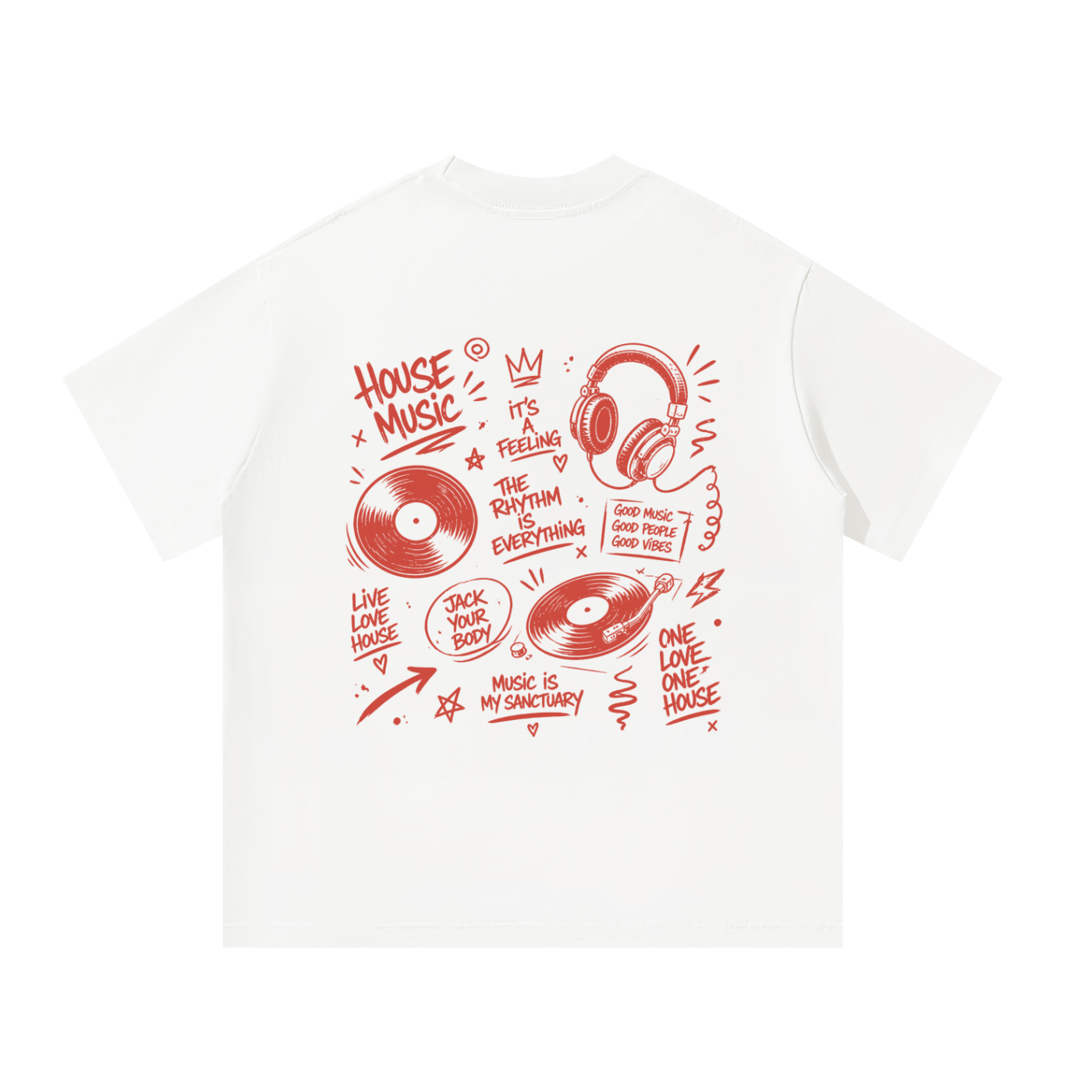 House Music Doodle Unisex Oversized Tee [Rear Print]