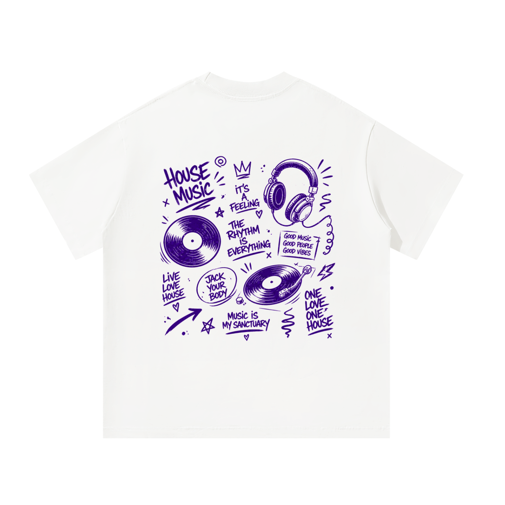House Music Doodle Unisex Oversized Tee [Rear Print]