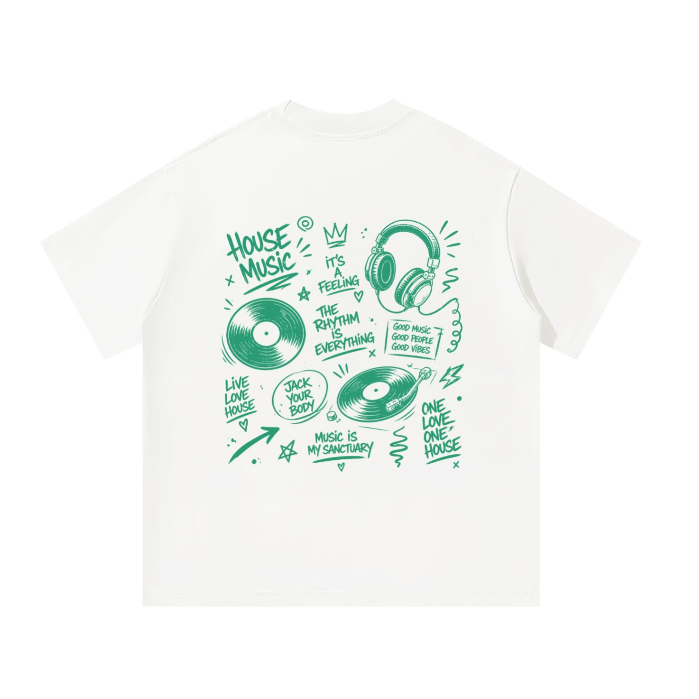 House Music Doodle Unisex Oversized Tee [Rear Print]