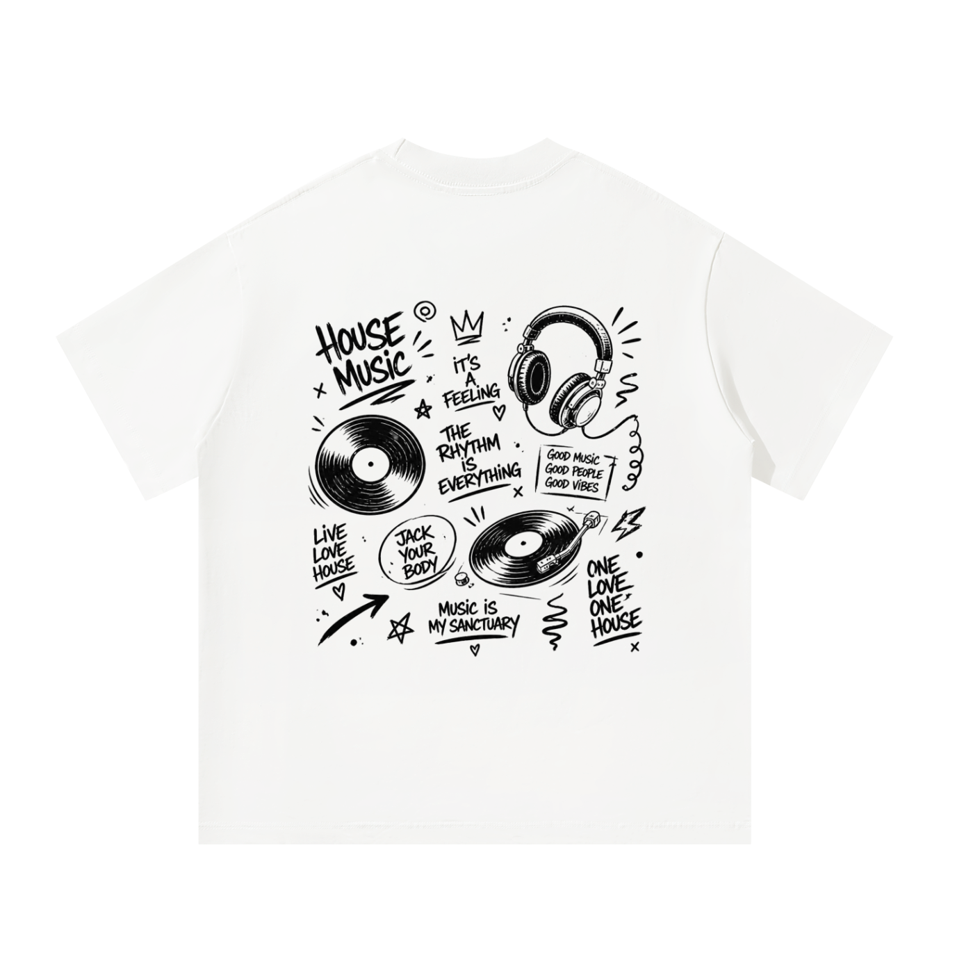 House Music Doodle Unisex Oversized Tee [Rear Print]